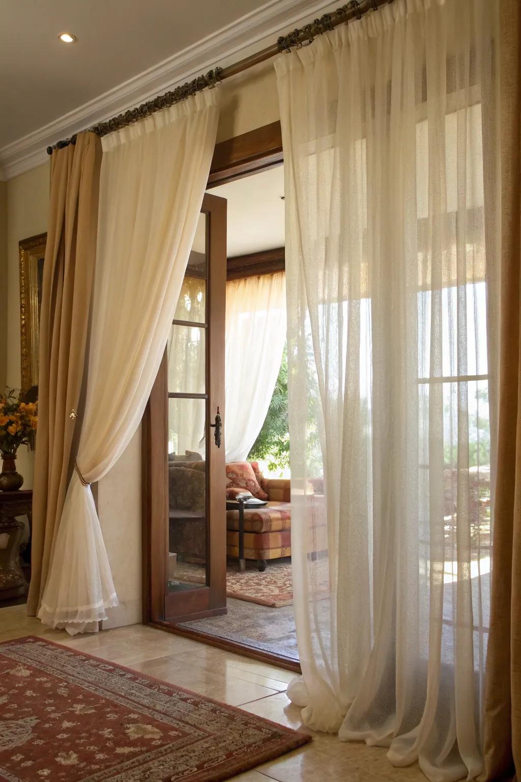 Staggered drapes offer versatility and textural interest.
