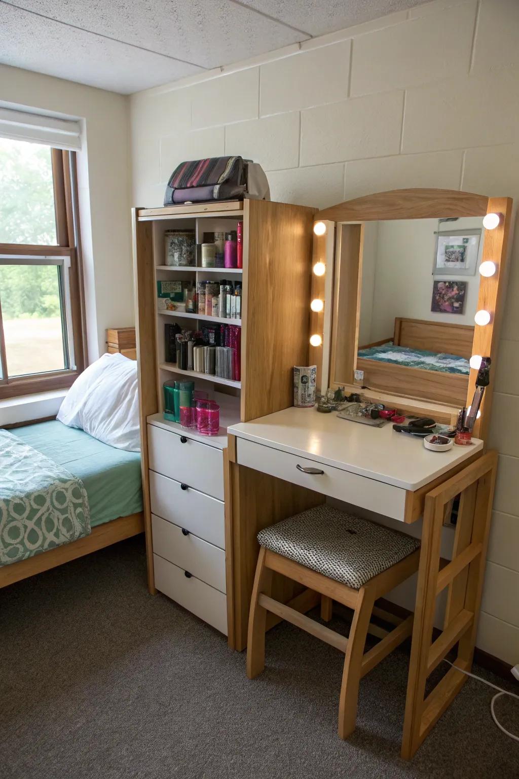 Smart furniture maximizes limited dorm space.