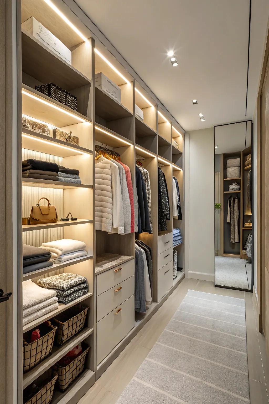 Vertical storage enhances room and maintains basics within reach.