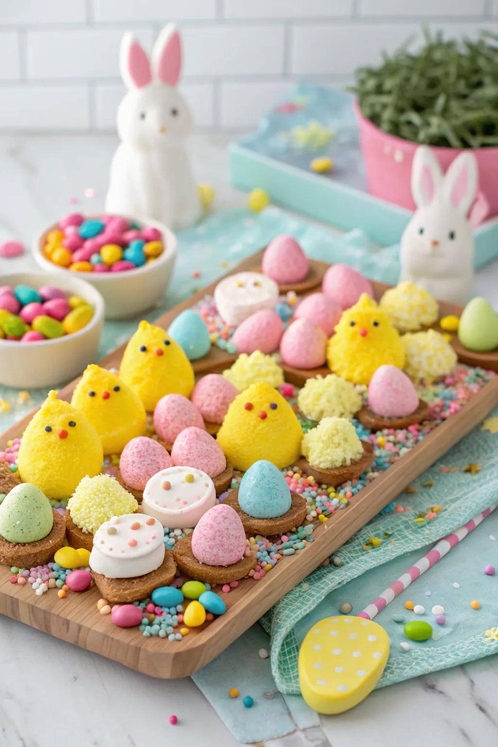 A lively peep-themed board certain to delight guests of all ages.