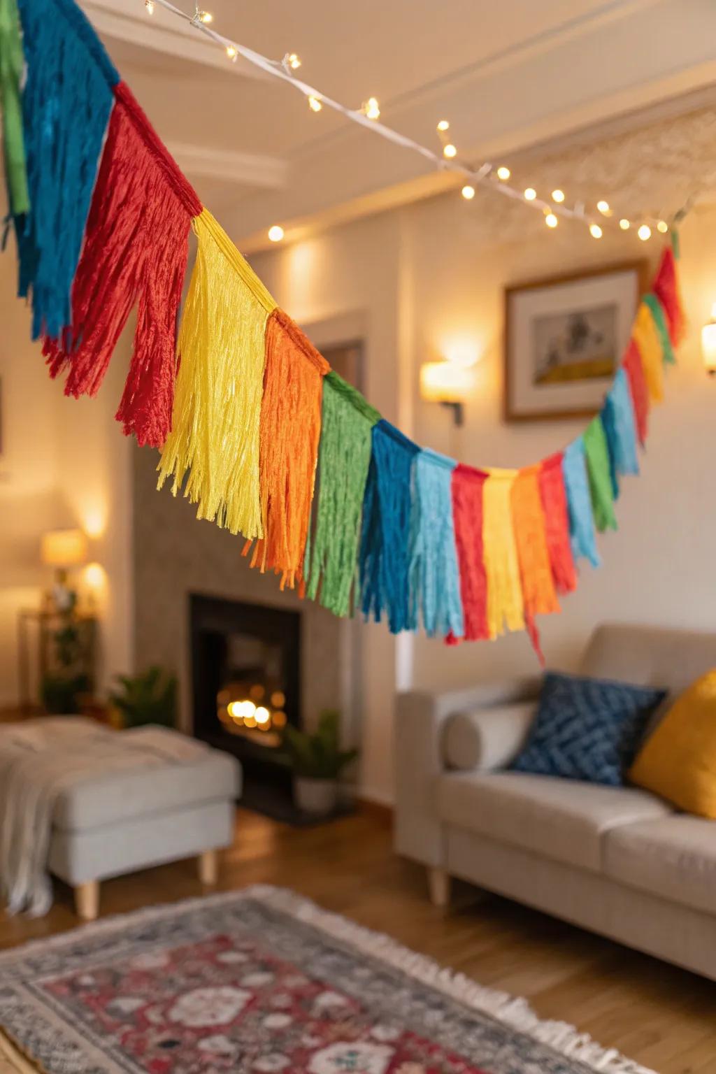 Enhance texture with a layered fringed garland.