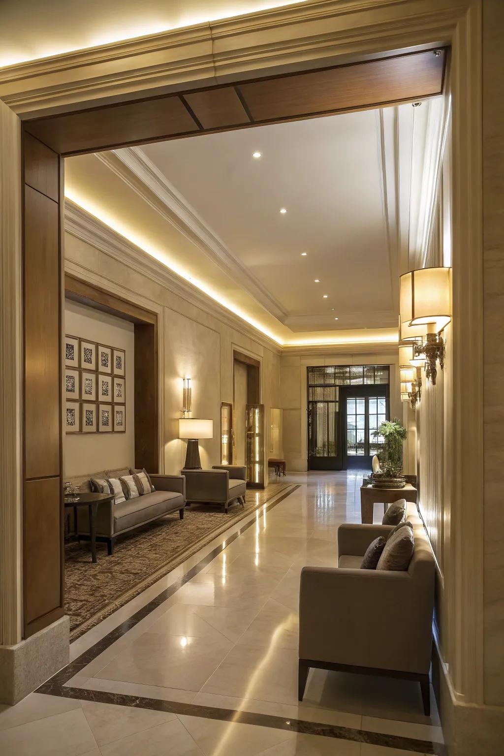 Illumination integrated into trimwork creates a modern glow.