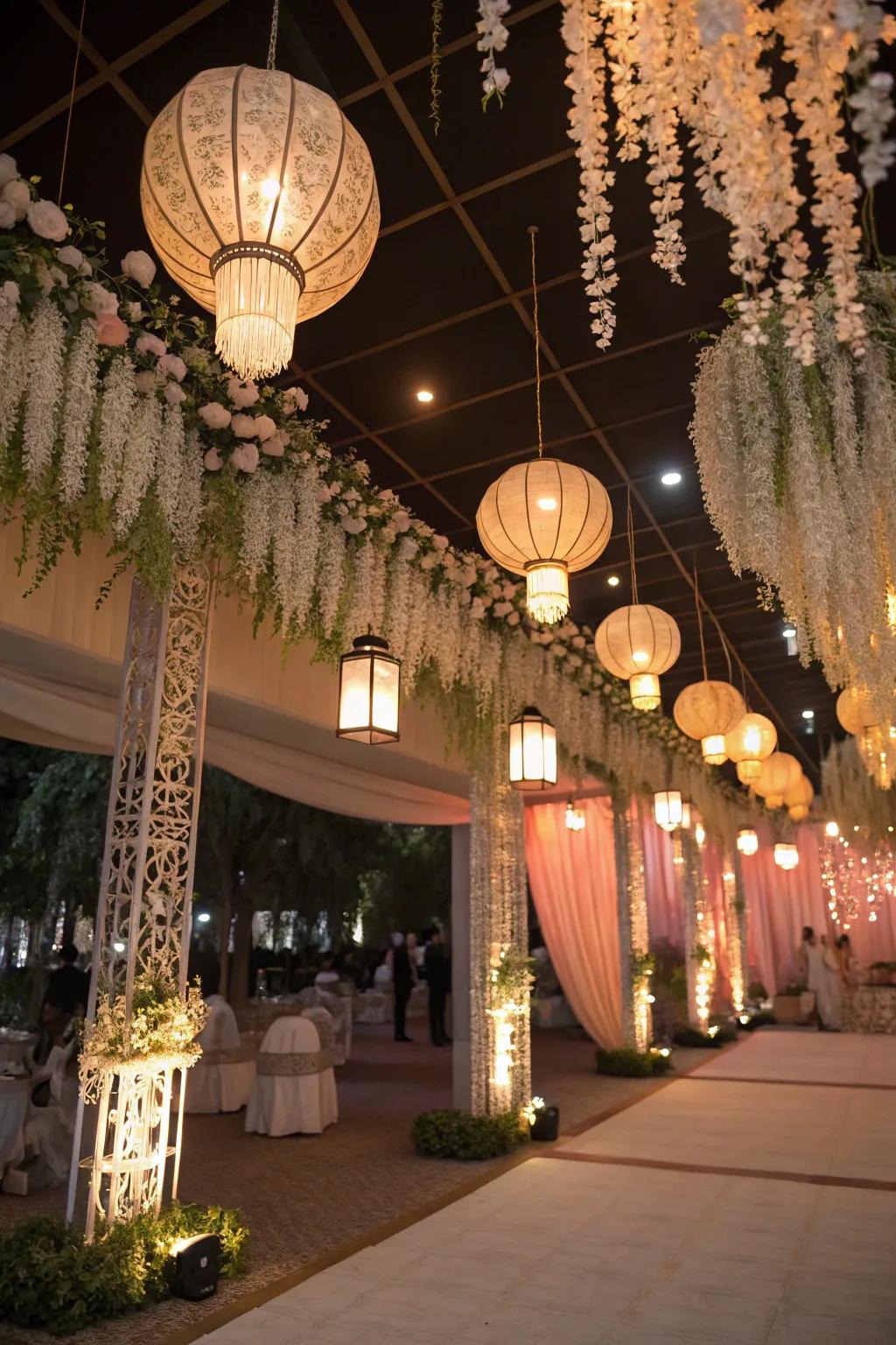 Celebratory suspension decorations add charm and magic.