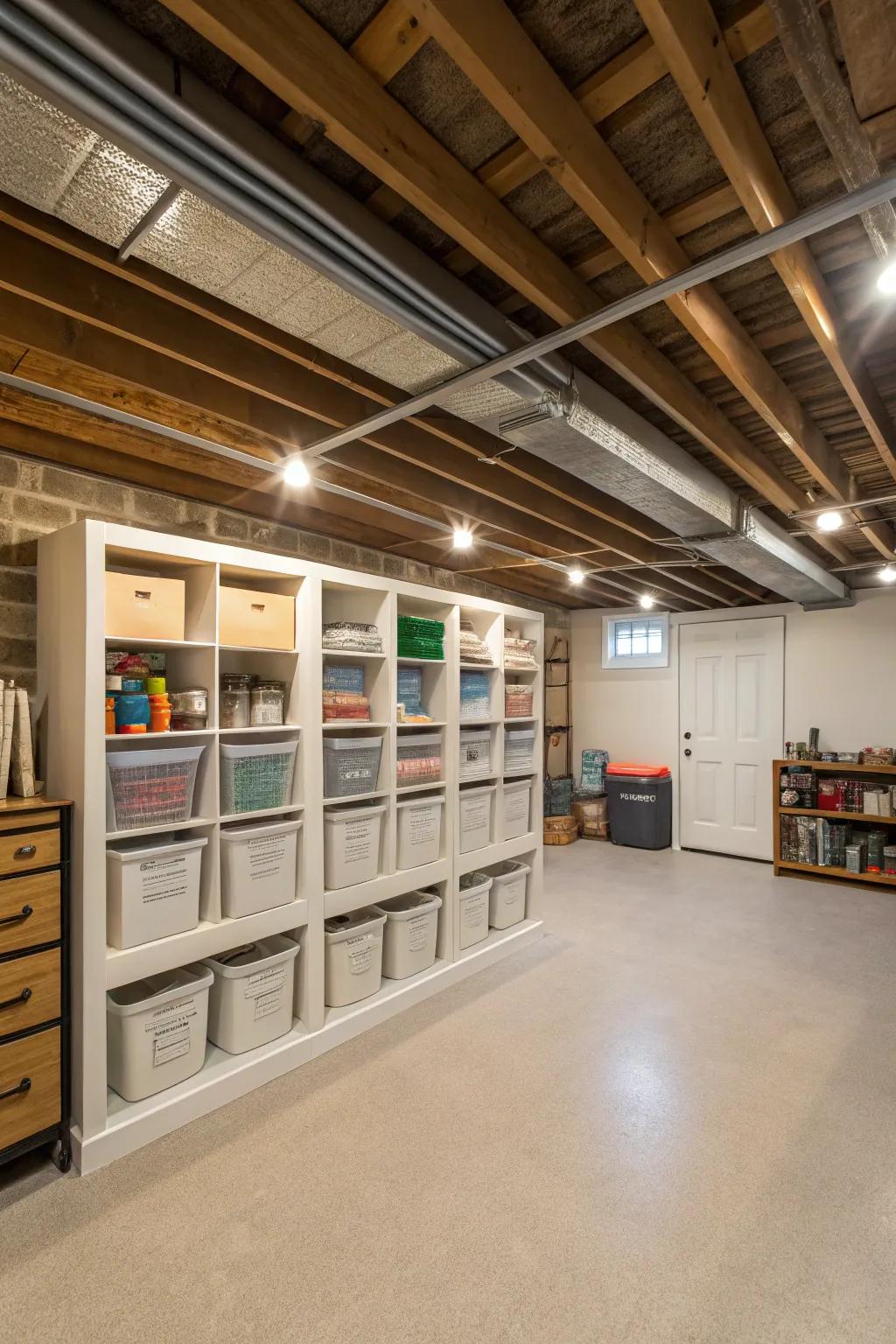 Fashionable open shelves complement the exposed features.