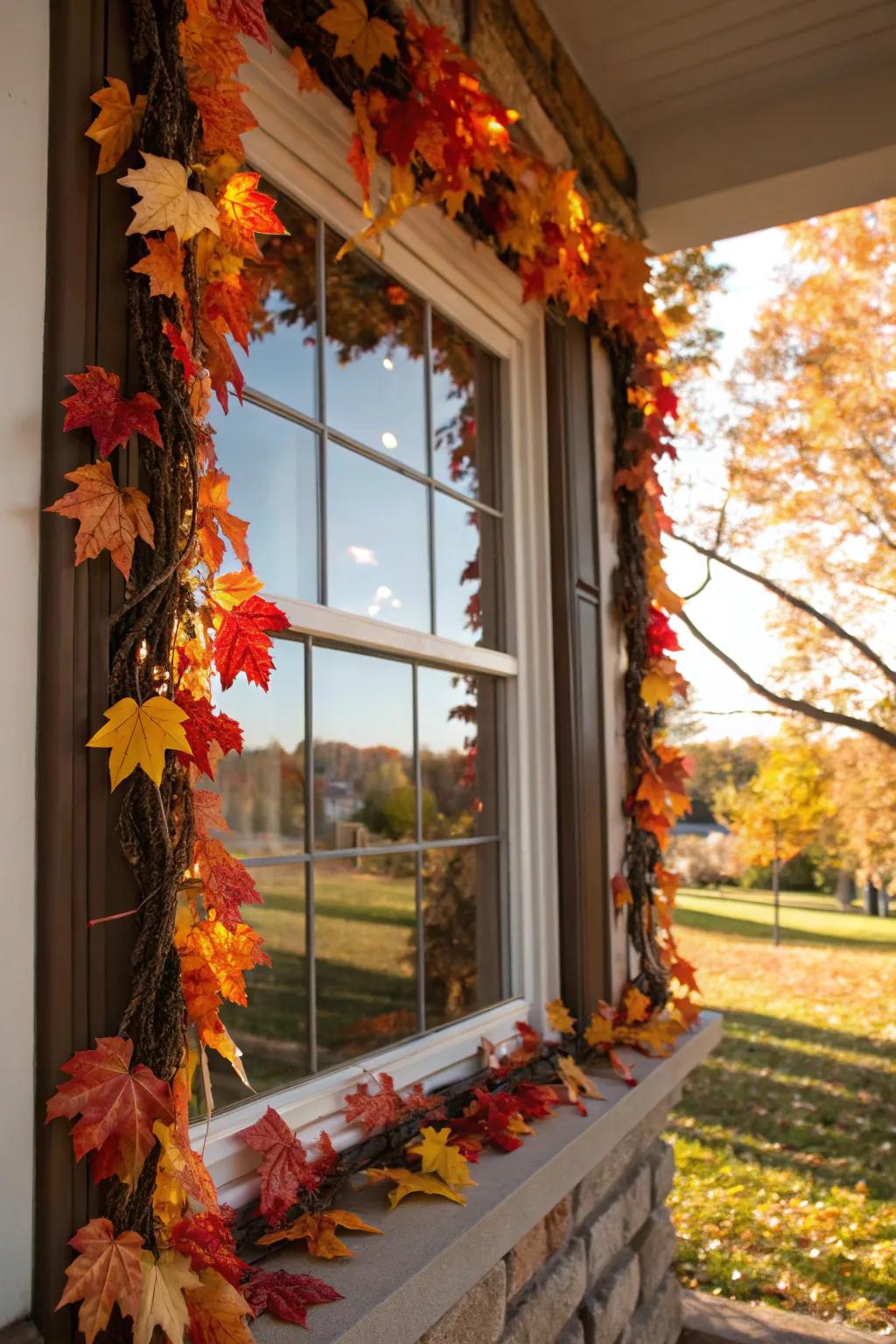 Window with seasonal autumn ornaments