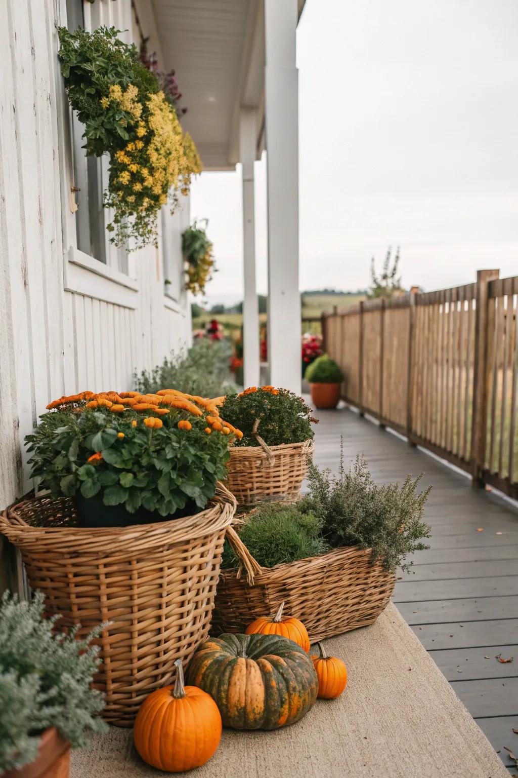 Basket weaves bring rustic charm and natural texture to your porch decor.