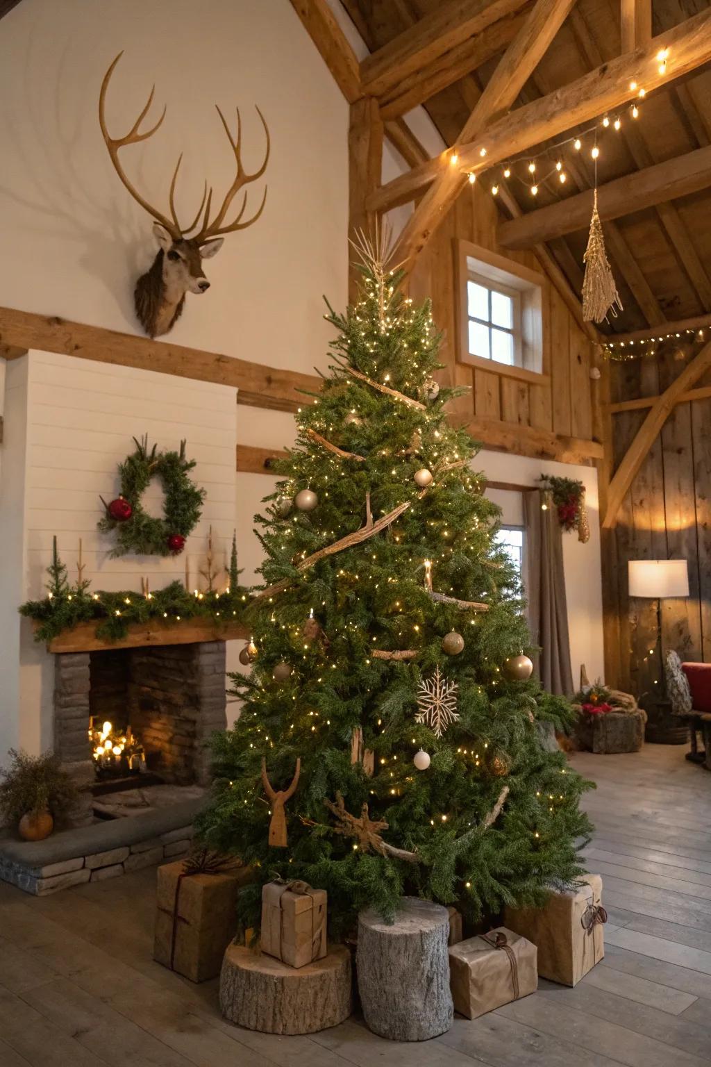 Antler touches introduce a whimsical woodland feeling to this charming tree.