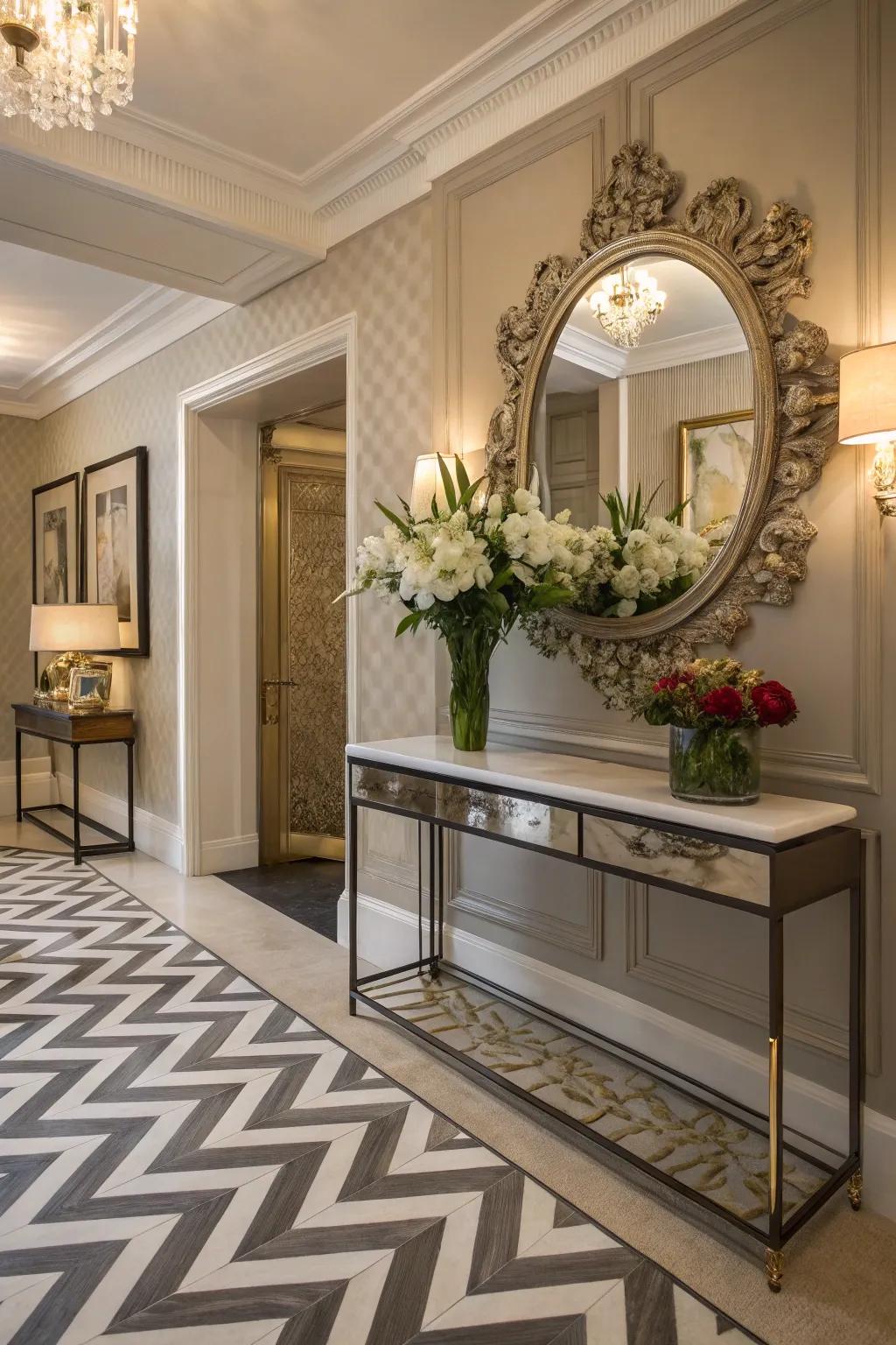 Chevron designs enhance floor aesthetics with movement and sophistication.