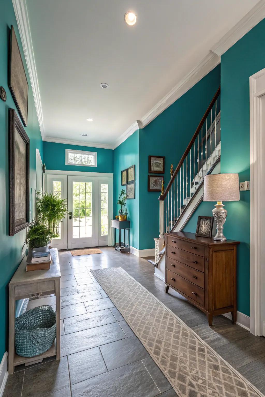 Unexpected colors have the power to turn an entryway into a memorable space.
