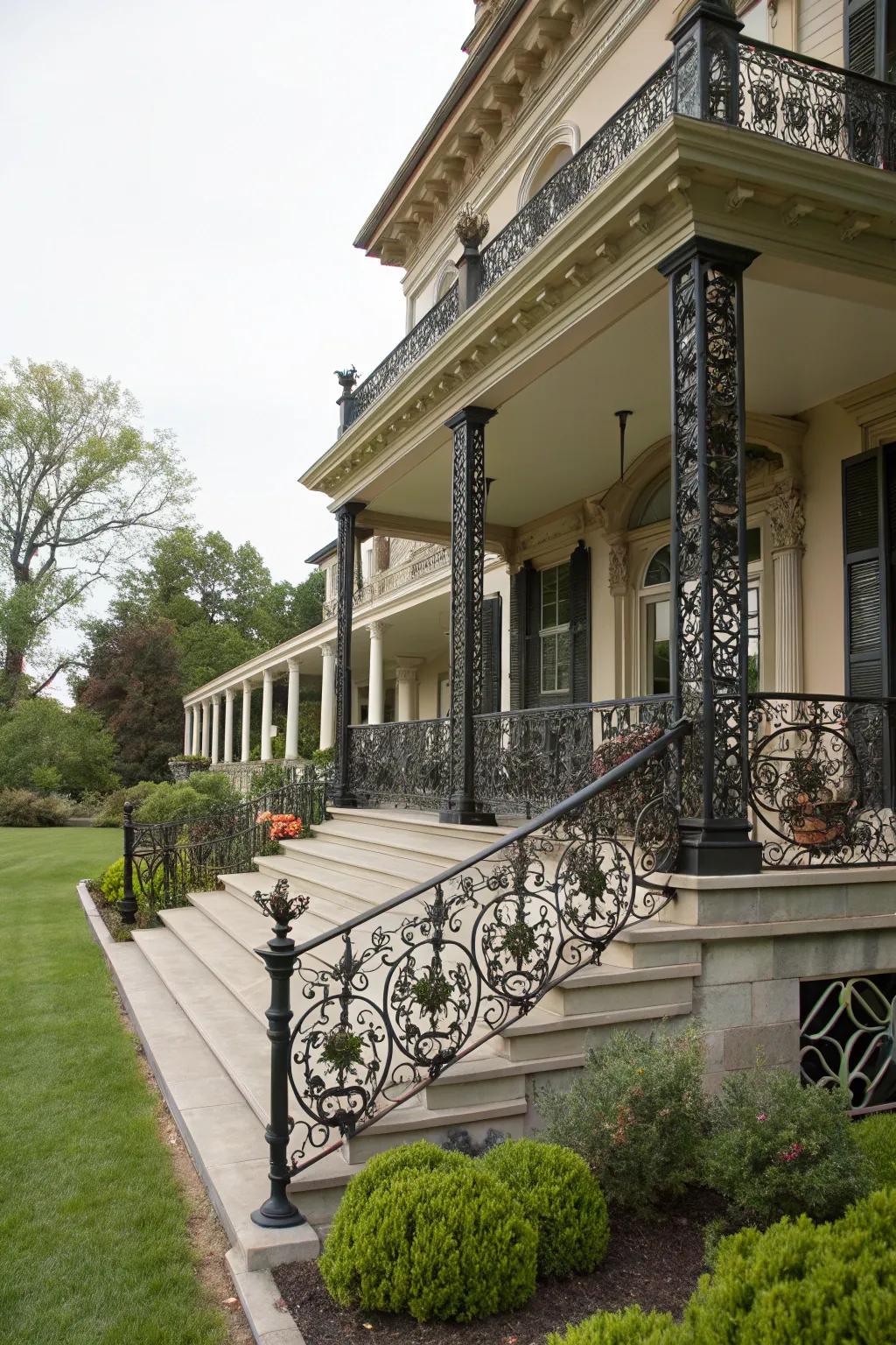 Elegant wrought iron railings with intricate details