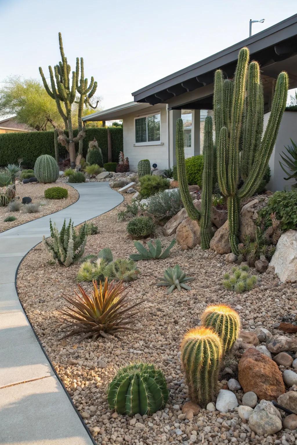 Stone ground cover aids in hydration and weed control.
