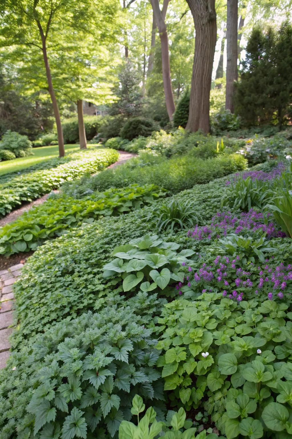 Ground covers create a lush tapestry and suppress weeds.