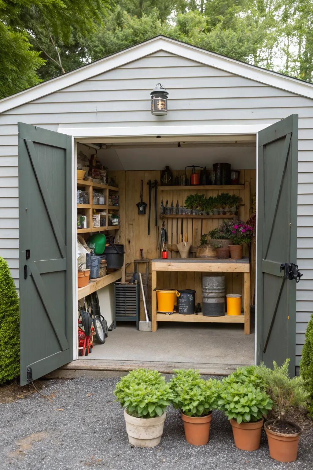 A combined garage and garden shed.