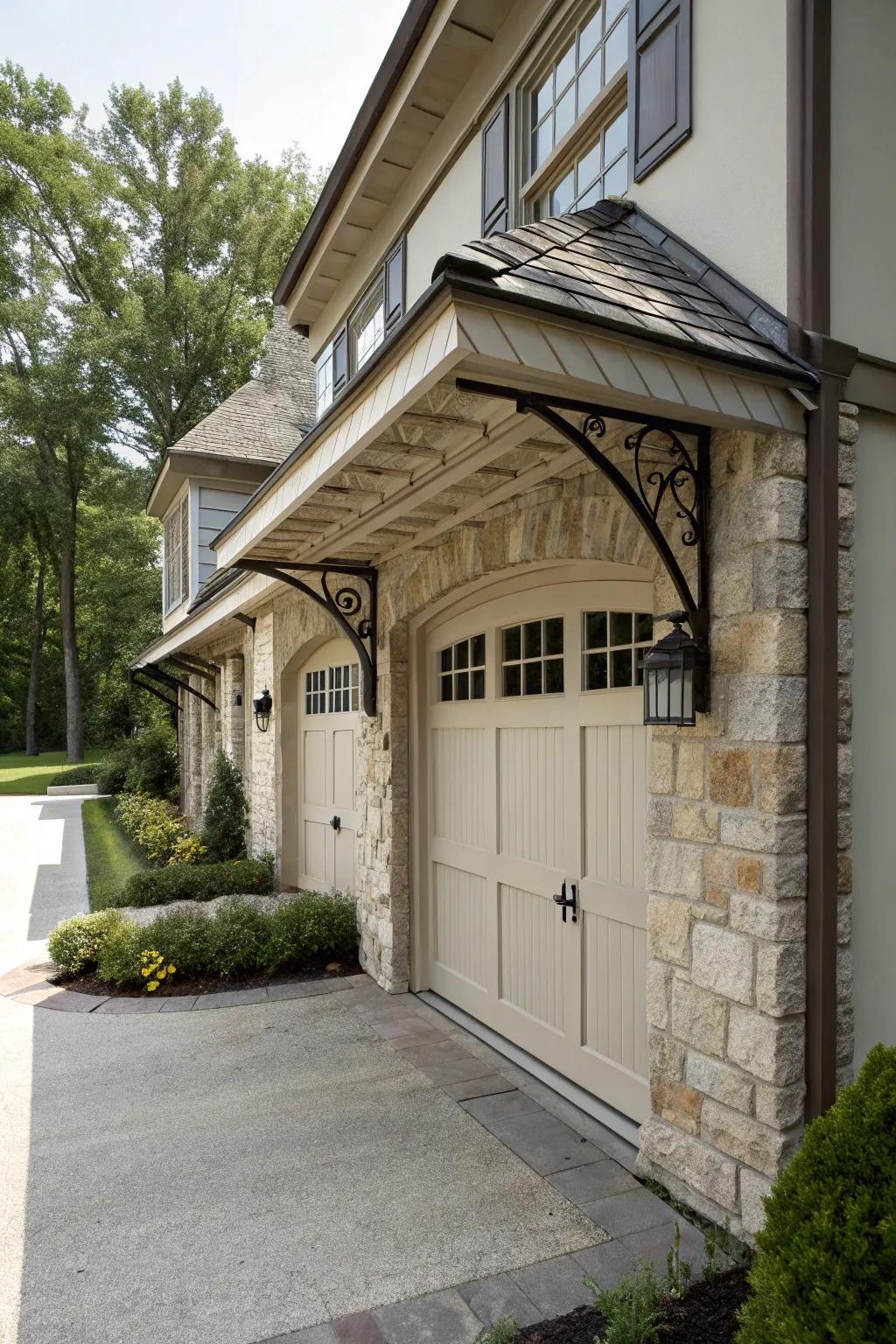 Elegant and robust stone awning for timeless appeal.