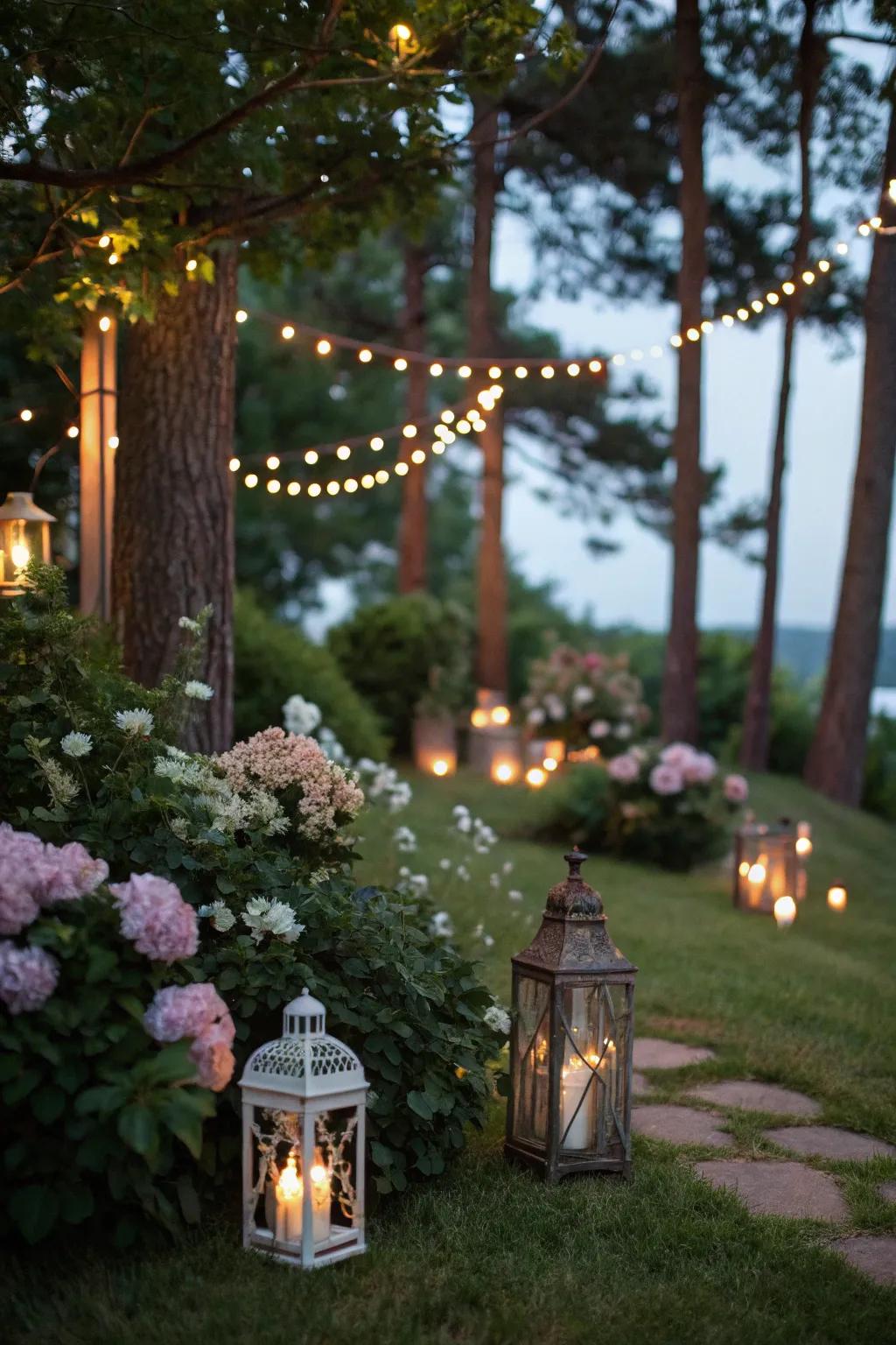 An alluring garden ambiance, achieved through the finesse of ornamental lighting.