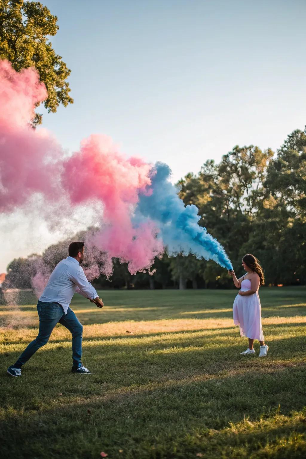 A striking display of color with gender reveal smoke.