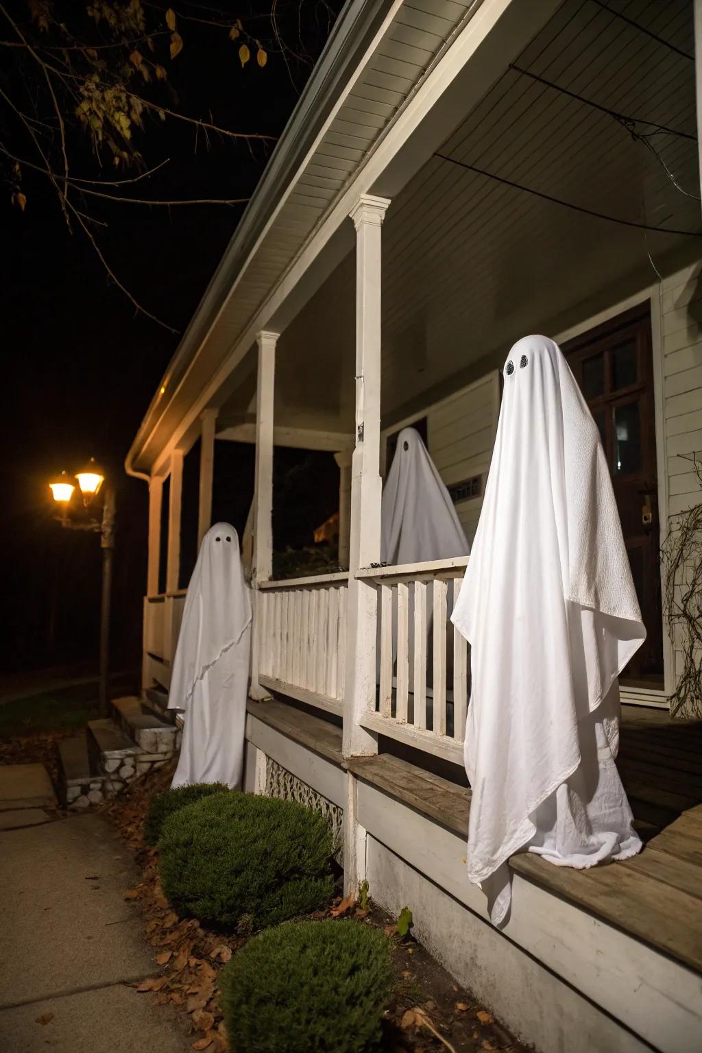 A specter porch display screen establishes the tone for a scary Halloween evening.
