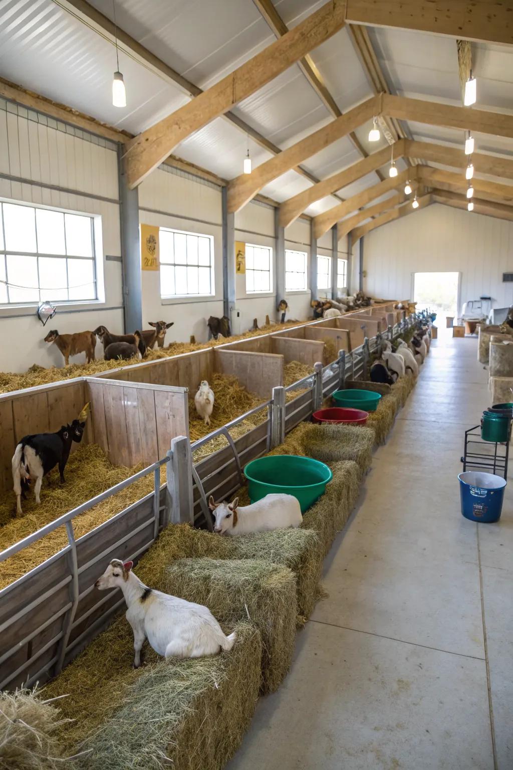 Integrated storage keeps this goat barn organized and efficient.