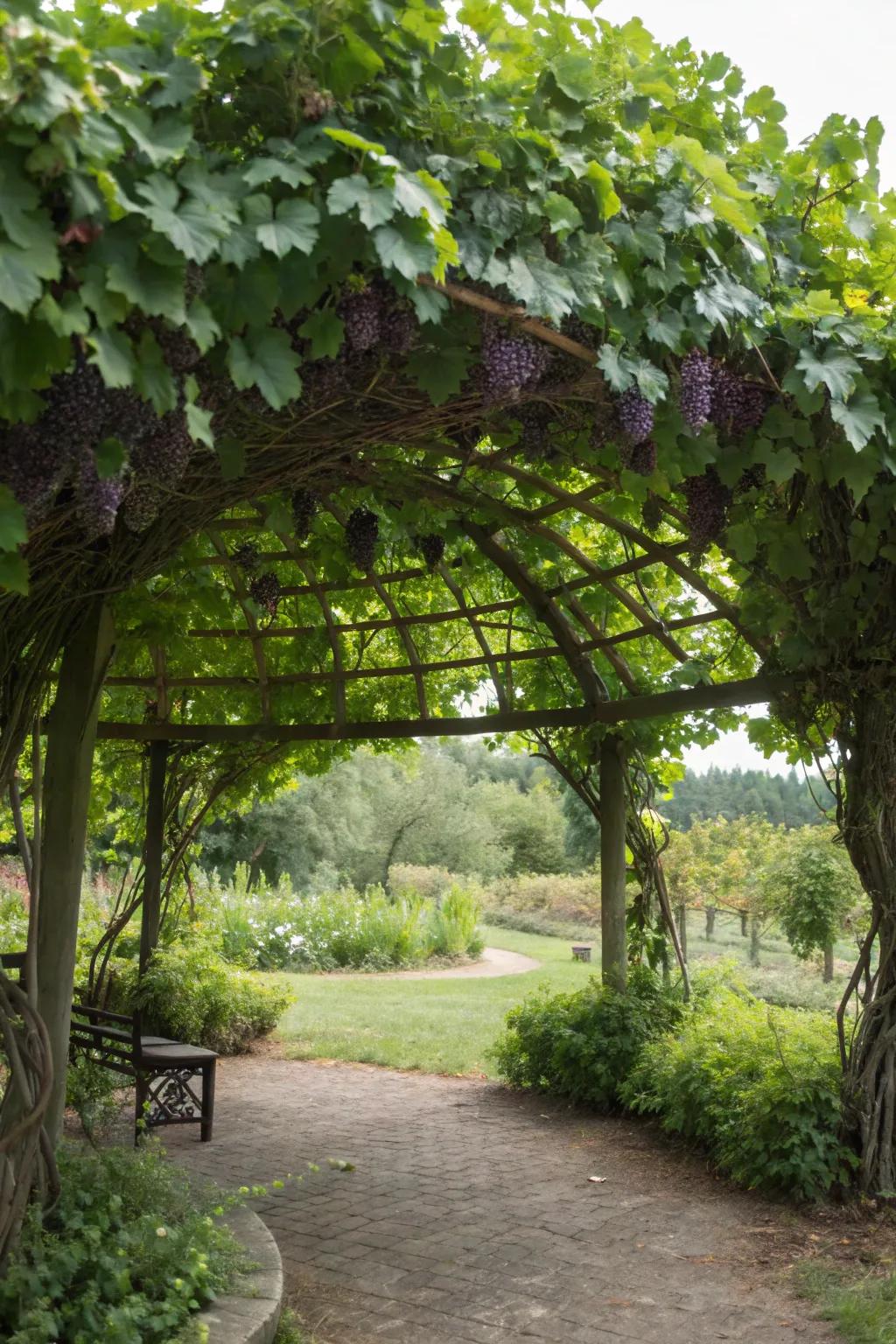 A round shelter offers a serene, private garden retreat.
