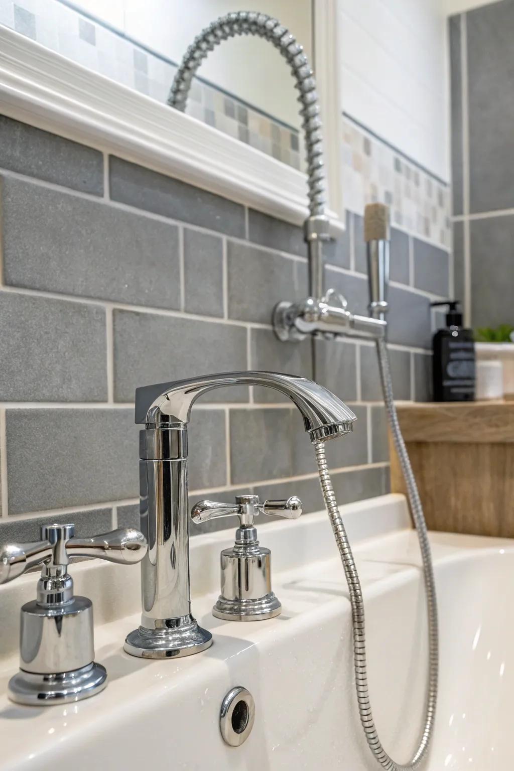 Chrome accessories add a simple, modern touch.
