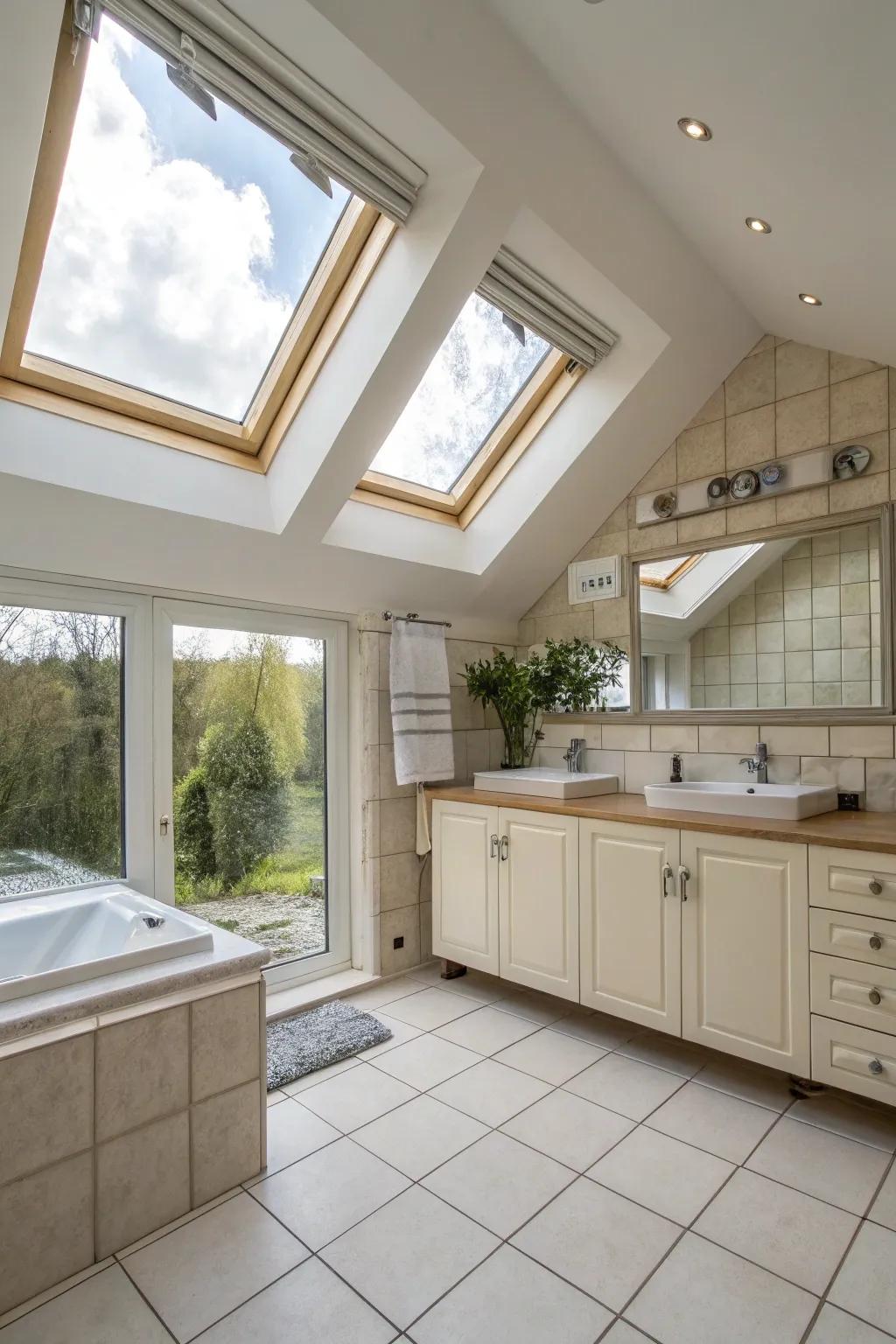 Skylights illuminate your bathroom using natural light.