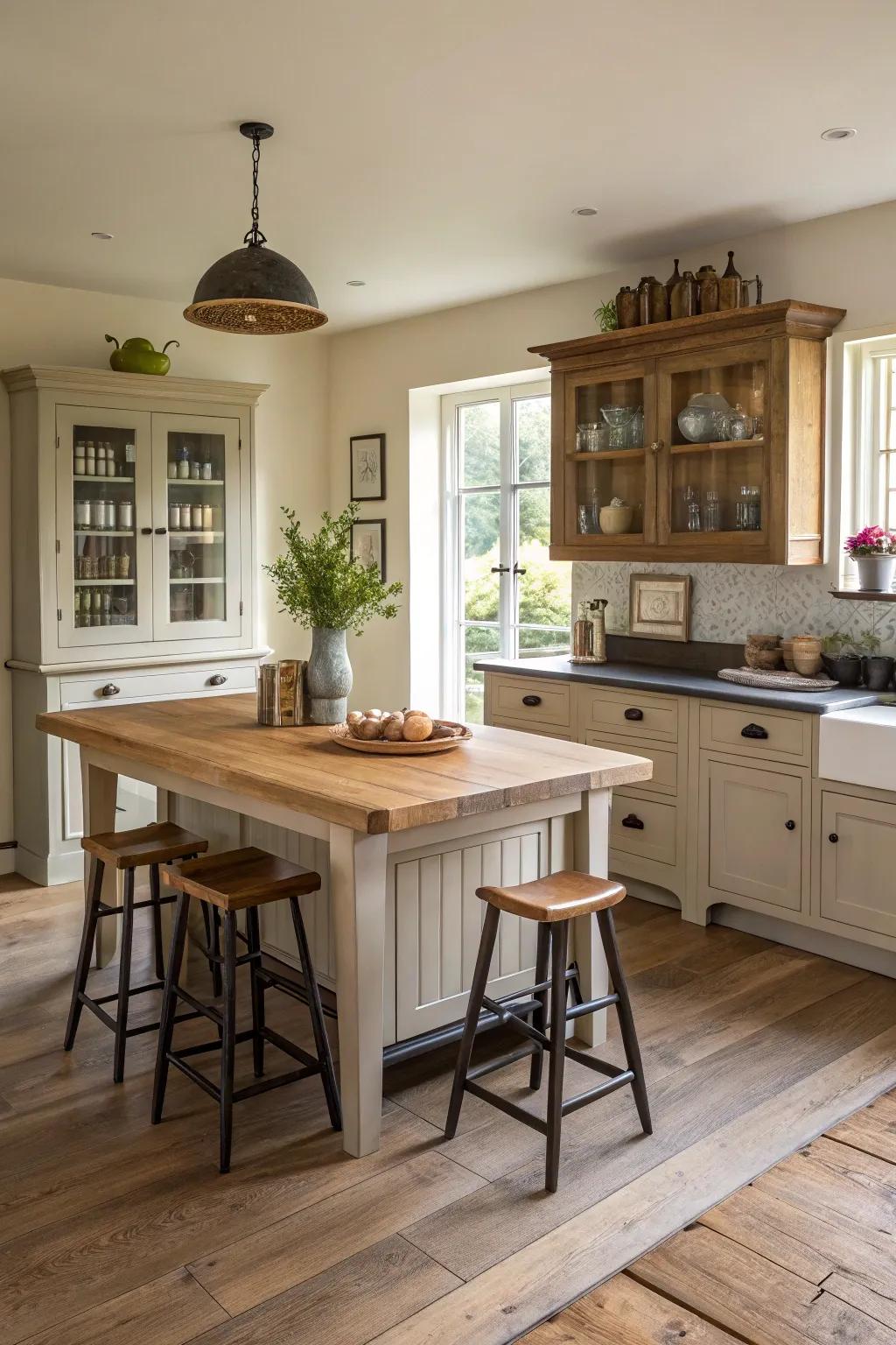 Freestanding furniture brings character and versatility to the kitchen.