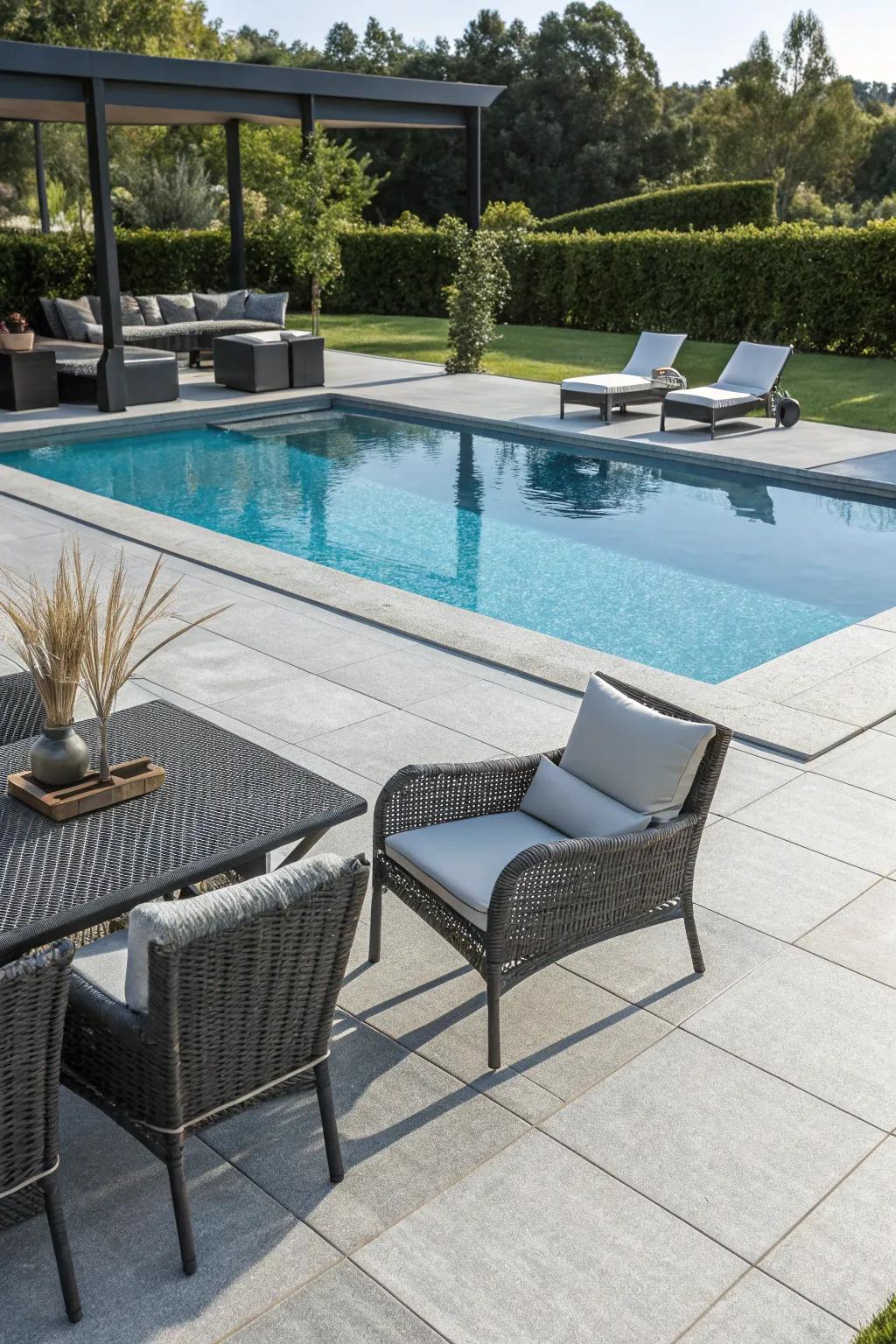 Unseen drains maintain the deck's dryness without being noticeable.