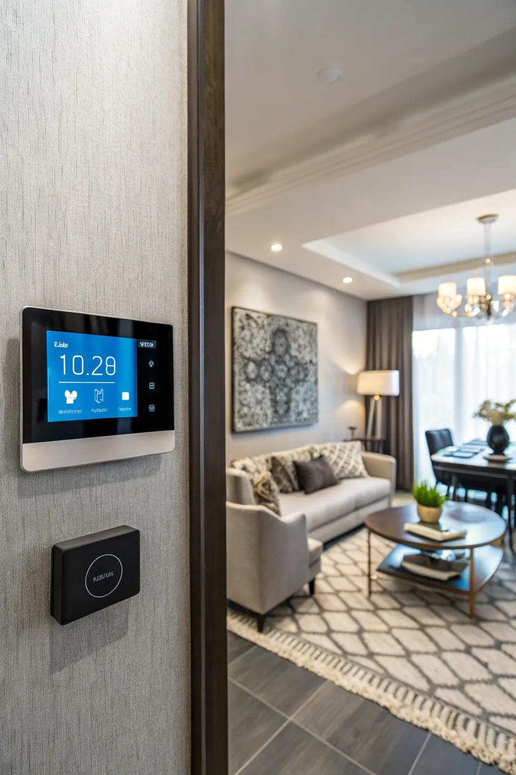 A smart thermostat offers convenient climate control and energy savings.