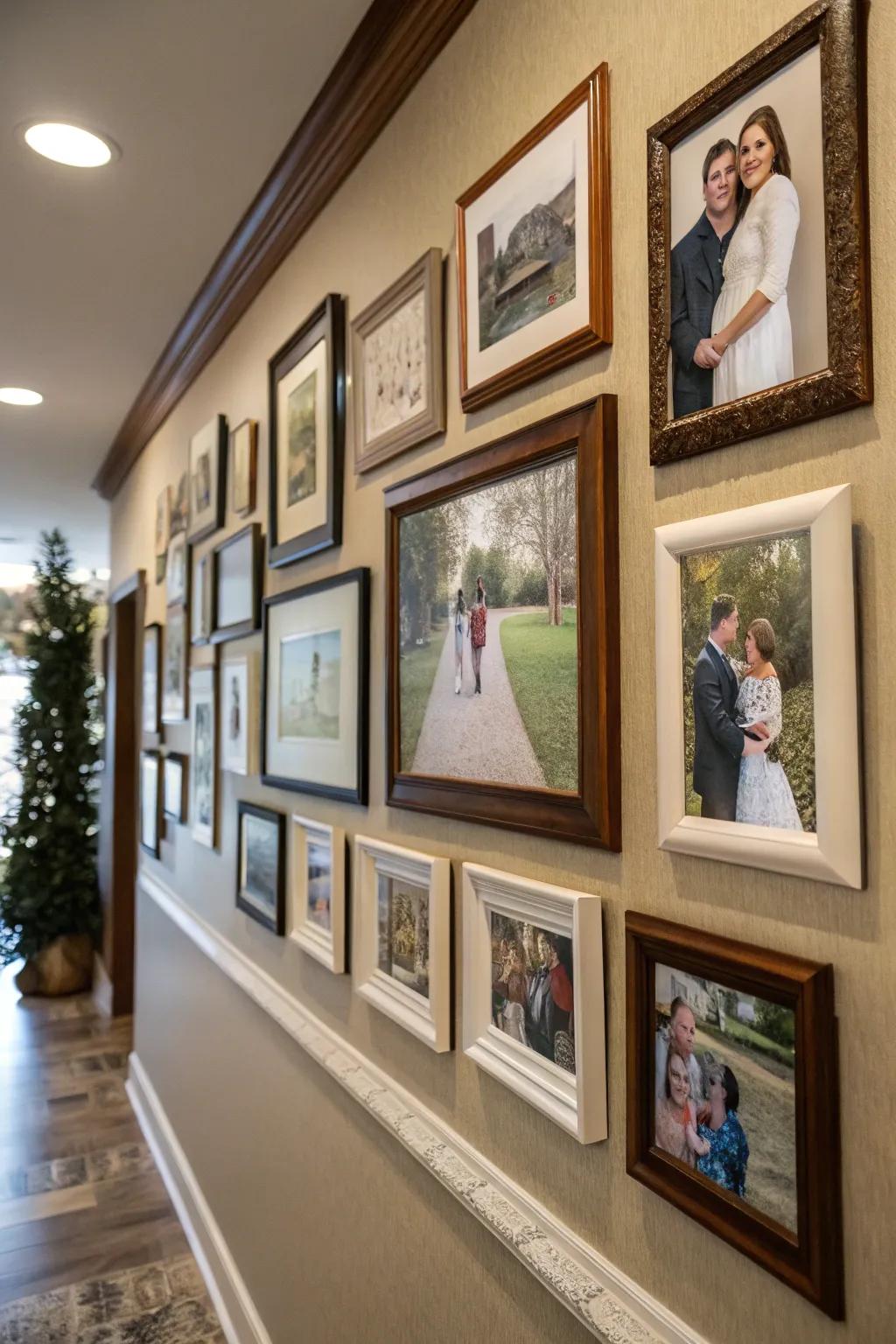 A photo gallery wall brings a personal touch to your home.