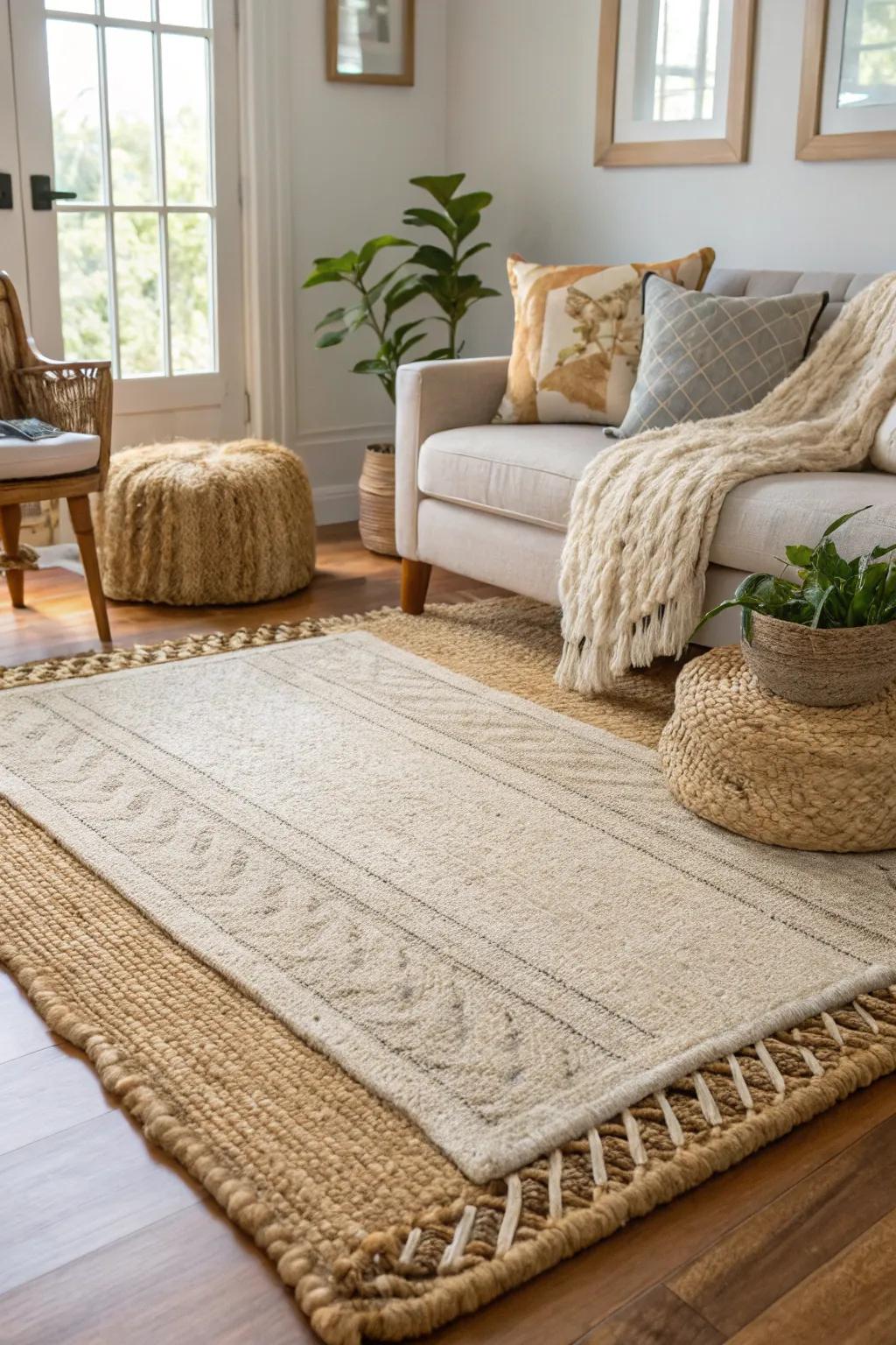 Using layers of rugs makes your floors feel warmer and more textured