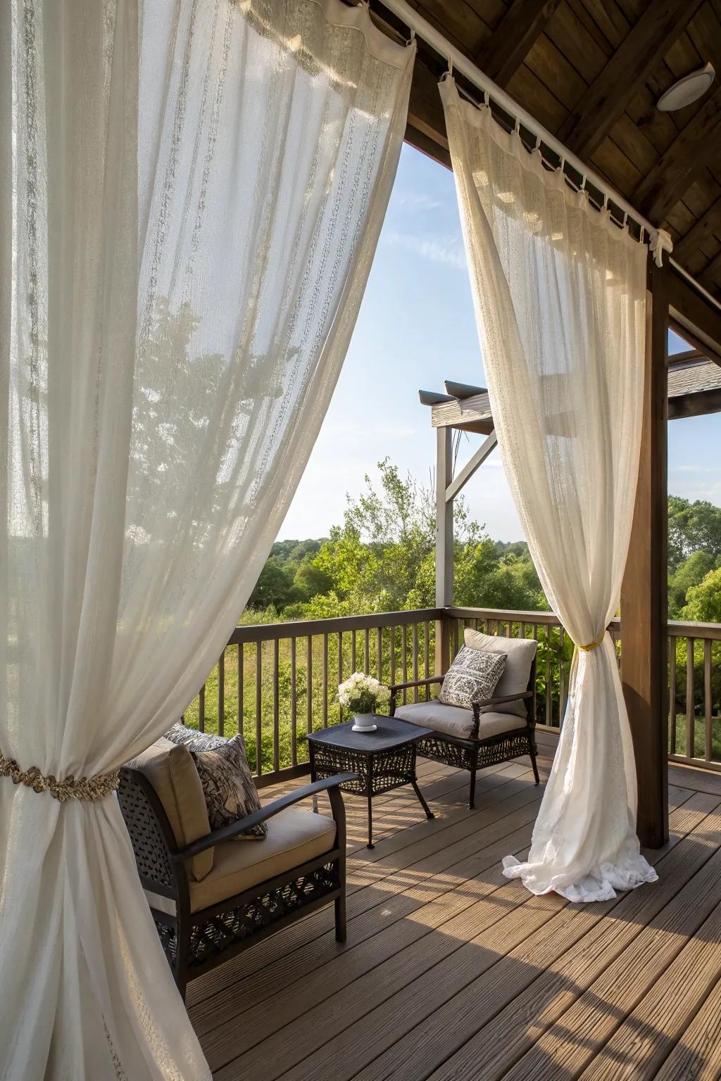Outdoor drapes bring privacy and warmth to your winter deck.