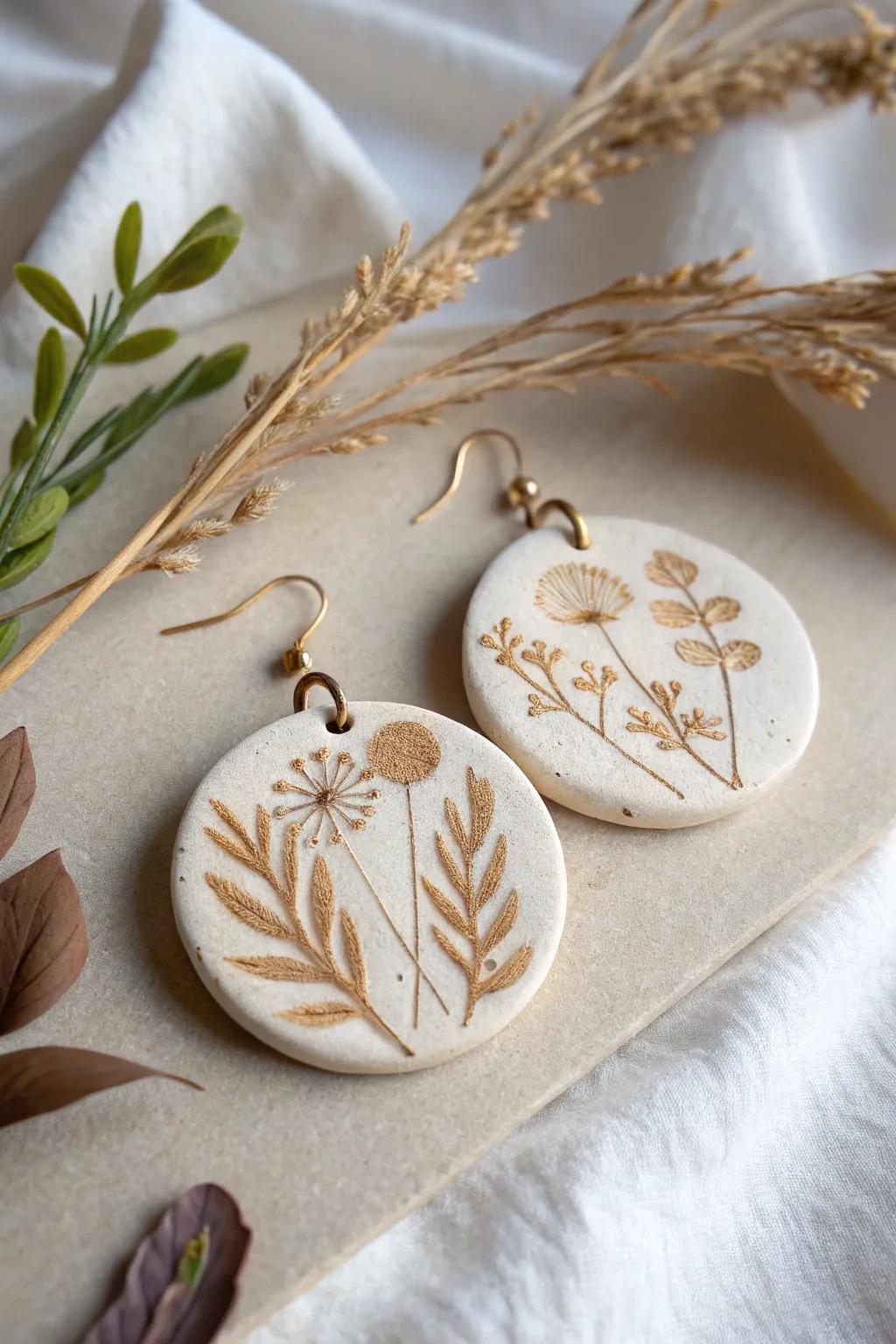 Capture nature's elegance with plant clay earrings that whisper simplicity and charm.