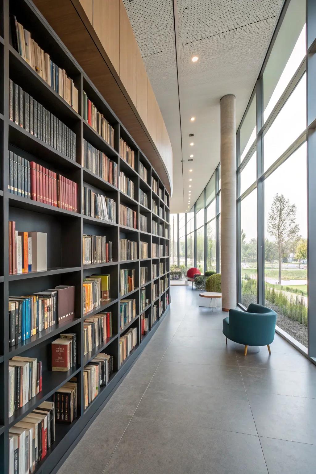 Wall-to-wall shelving creates a stunning library appearance