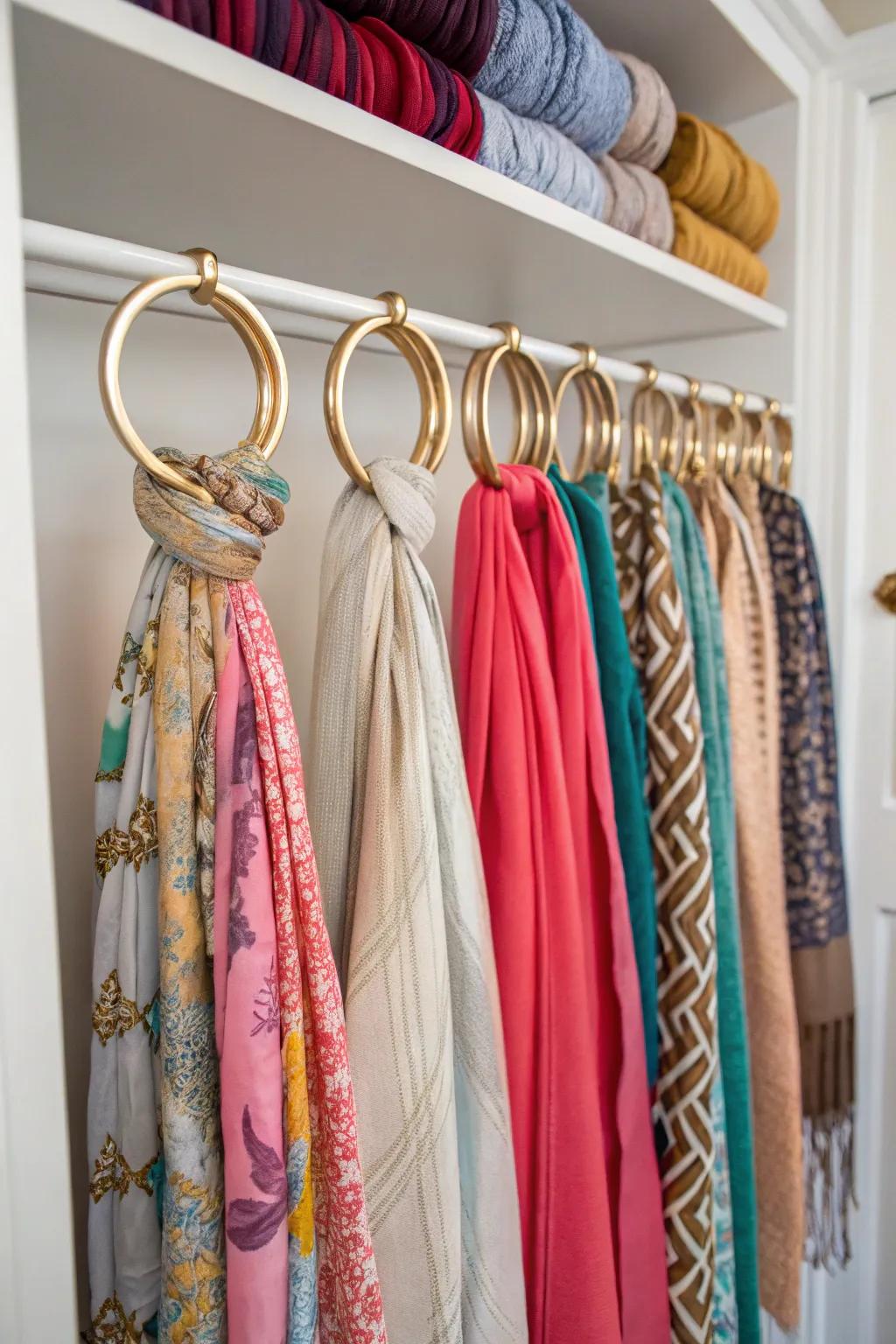 Scarf loops are perfect for storing delicate silk scarves.