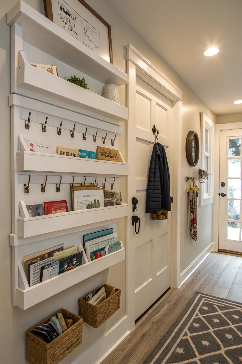 Maintain a neat and stylish entryway with recessed shelves.