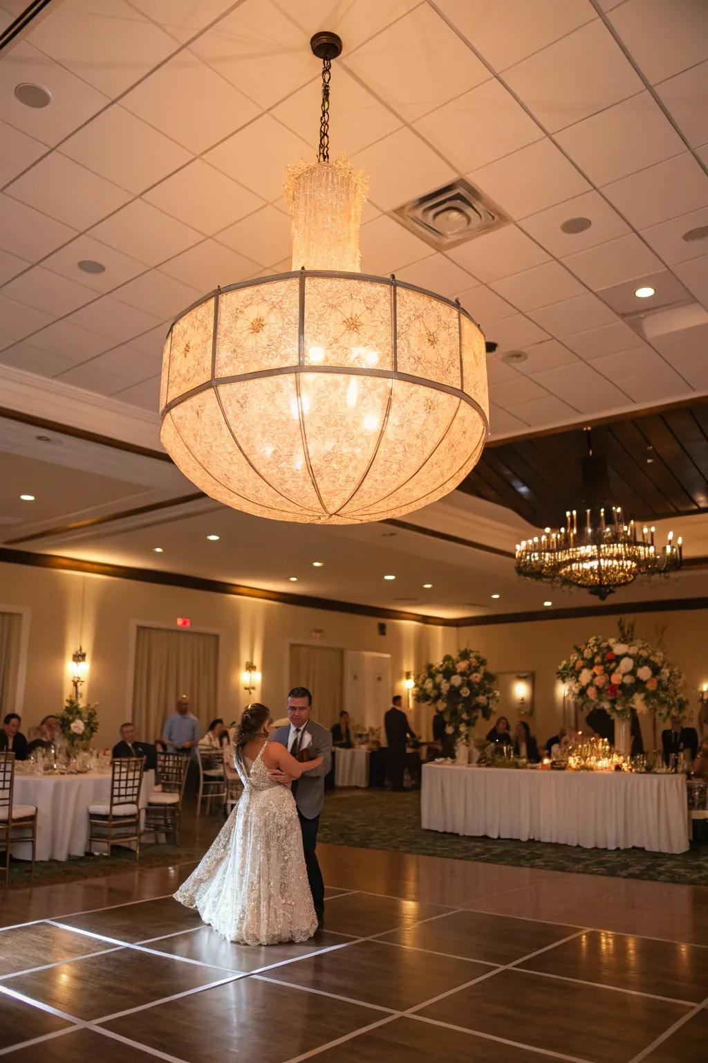 Large illumination fixtures create a captivating center of attention.
