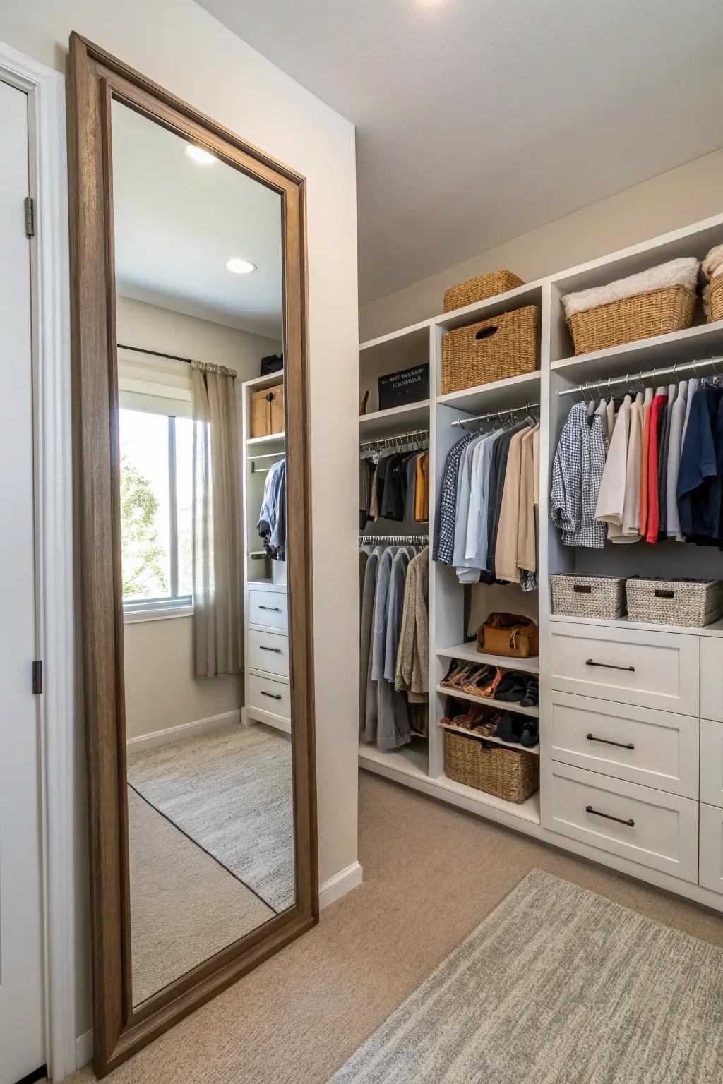 Add a full-length mirror to expand your closet's functionality.