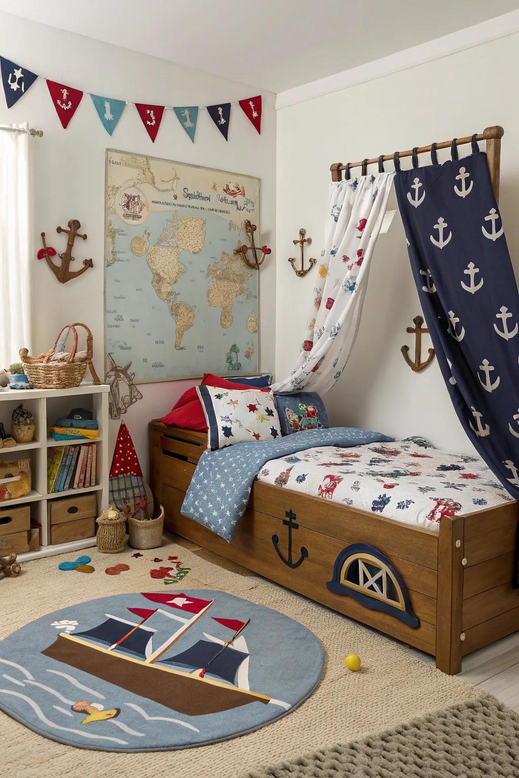 Themed decor transforms a basic room into a whimsical adventure.