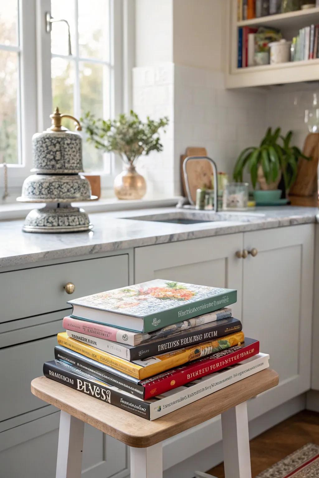 Cookbooks with visually appealing covers can enrich your kitchen’s overall aesthetic.