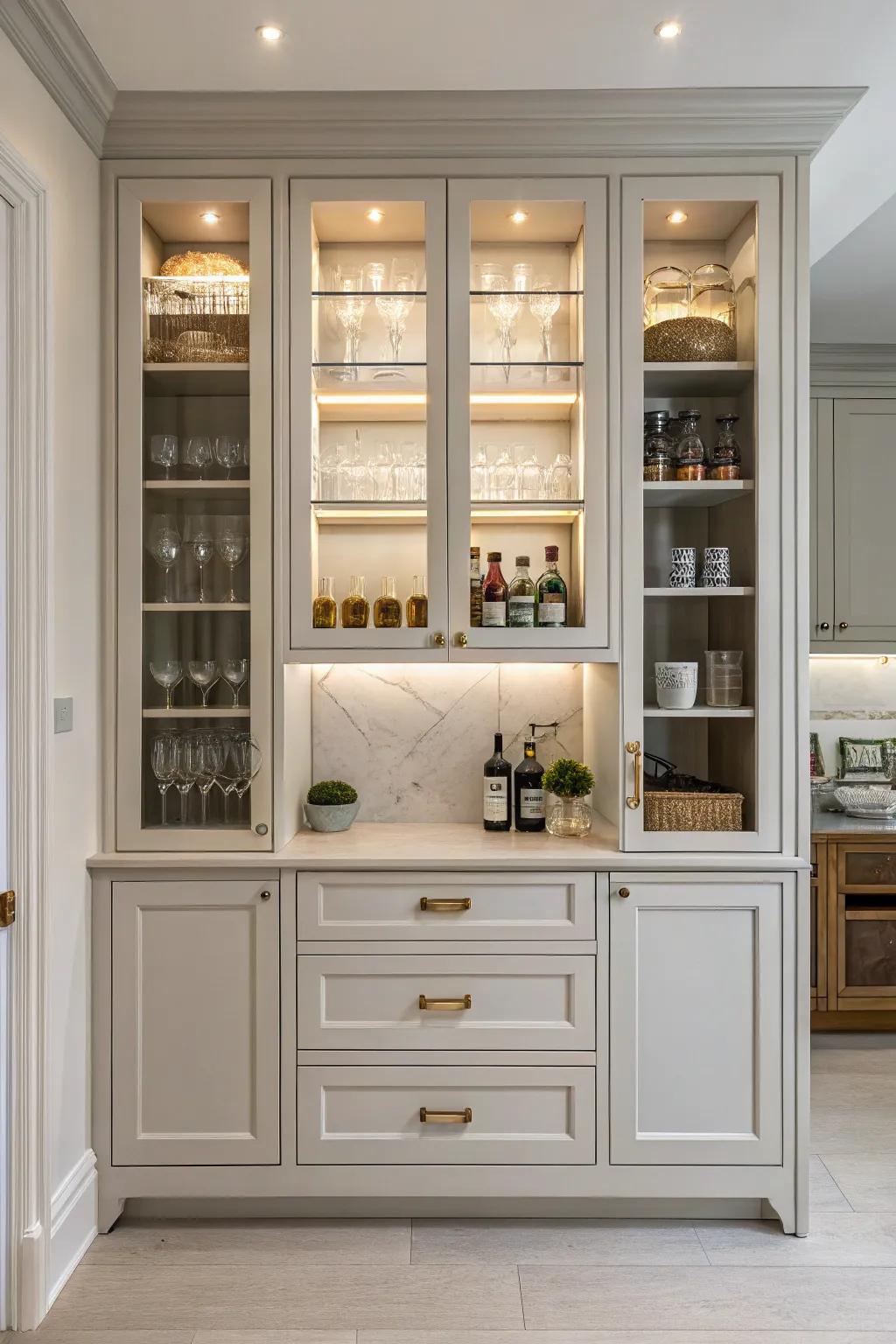 Symmetrical design brings a balanced and harmonious atmosphere to this bar setup.