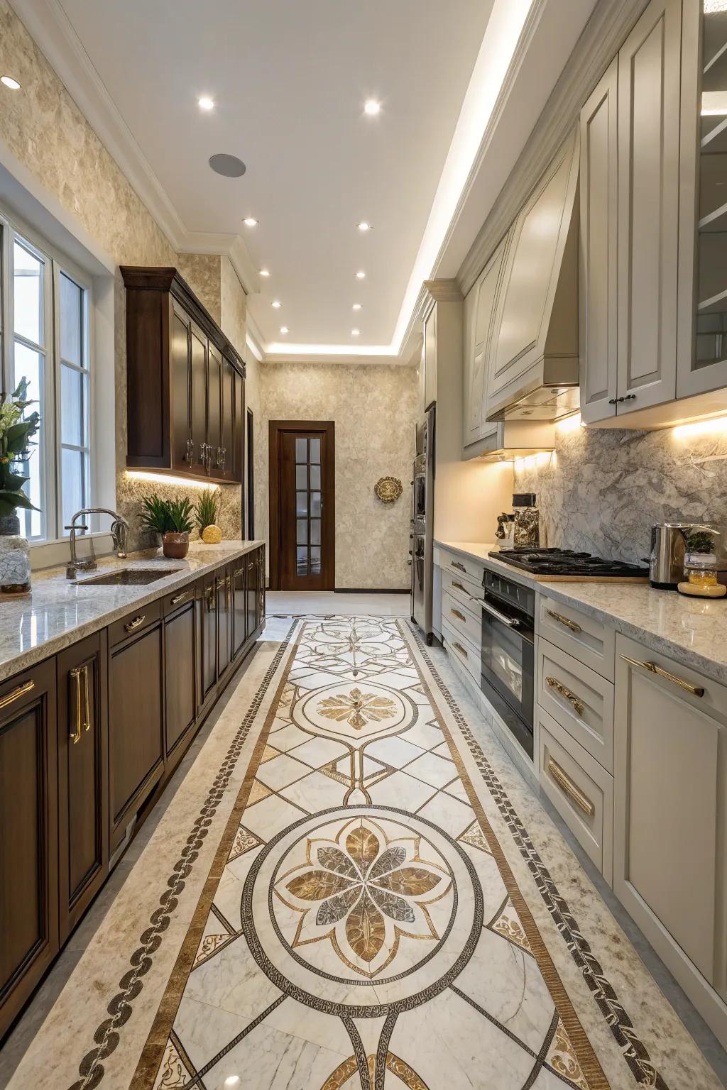 Elevate your cooking area with marble mosaic elegance.