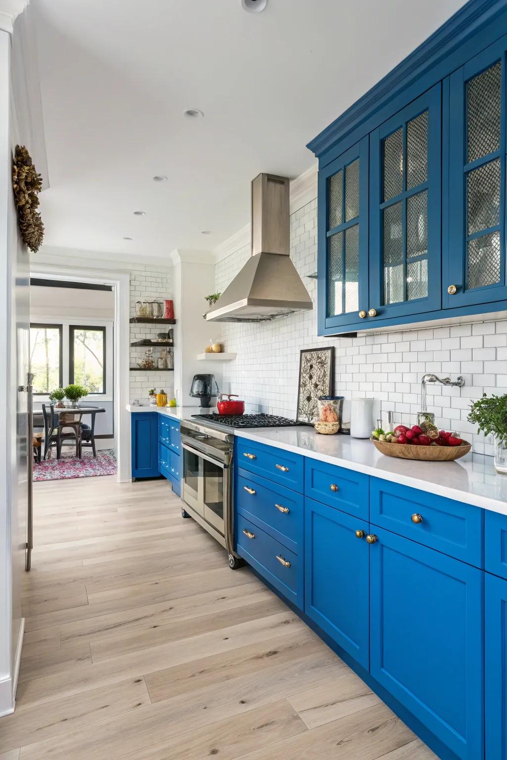 A kitchen that makes a statement through vibrant tones.