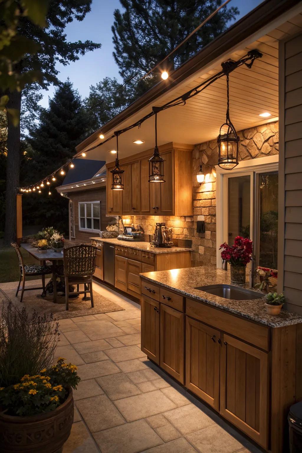 Adaptable ambiance through intensity-adjustable rail illumination.