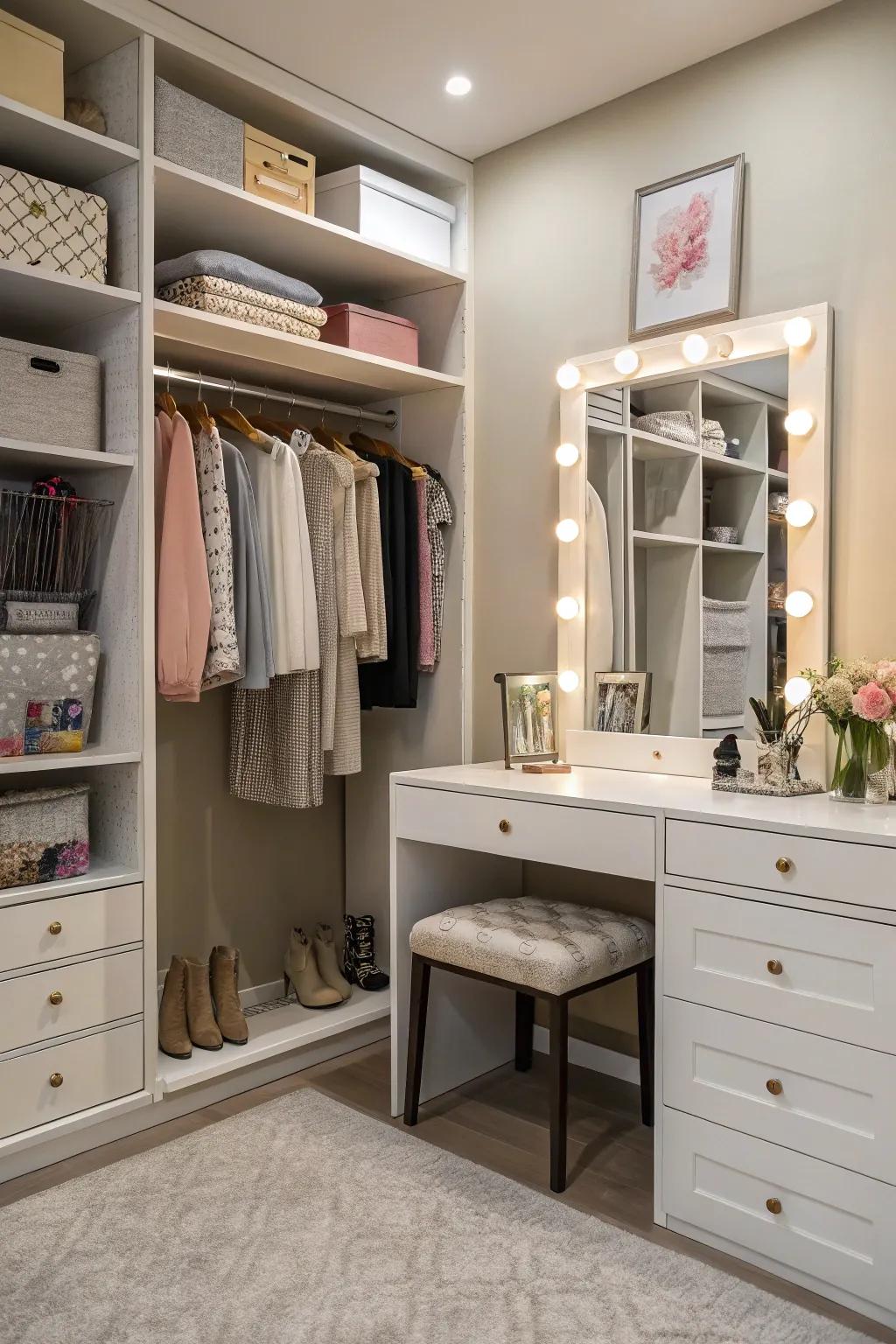 A dressing table adds style to your closet.