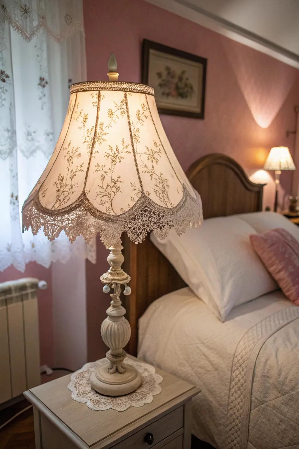 Infuse a romantic touch using lace trim on your lampshade.