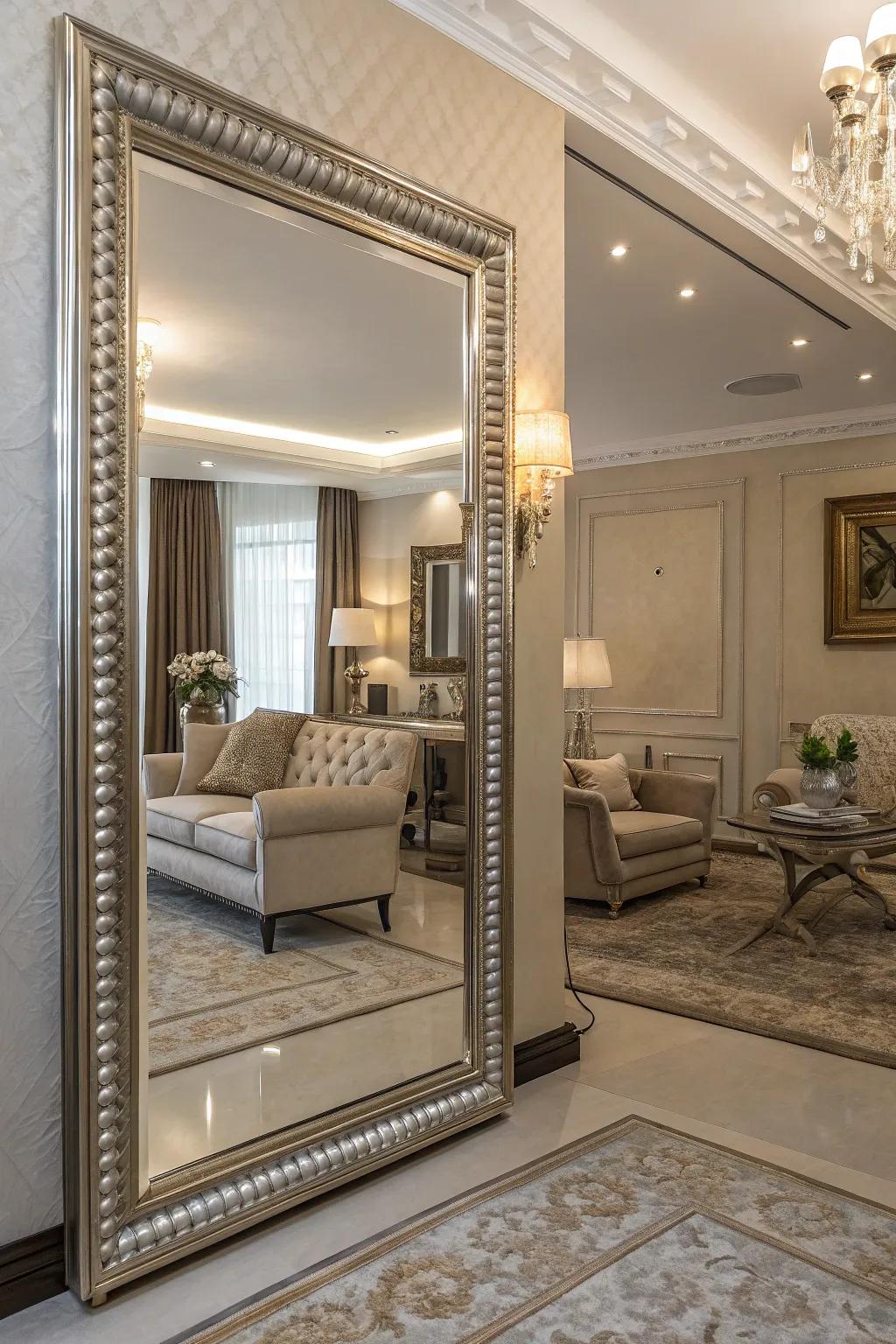 A touch of luxury is added to any space by the metallic accents on these mirrors.