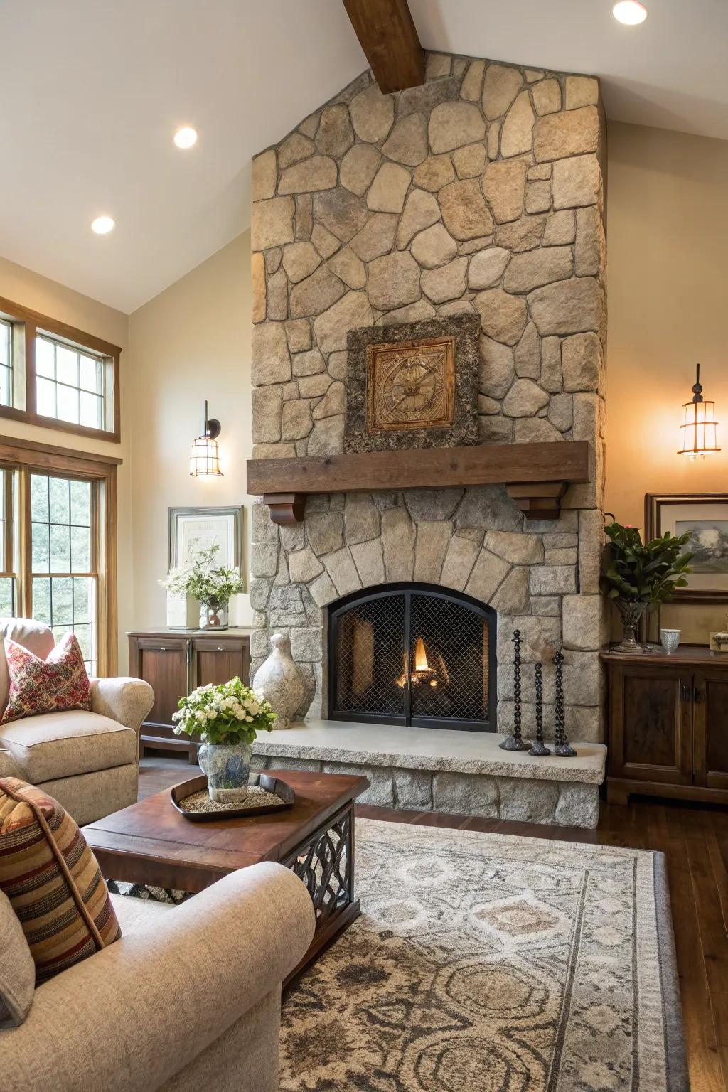 The focal point of your living room can be a distinctive hearth.