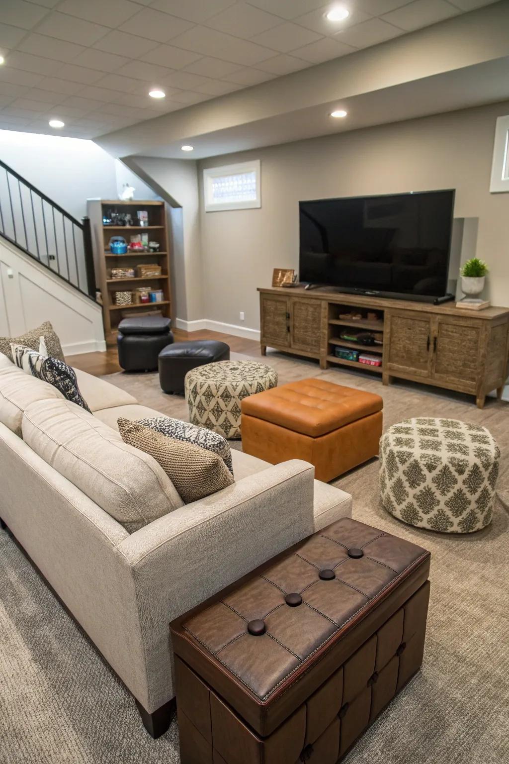 Furniture that has multiple purposes keeps your media room useful and uncluttered.
