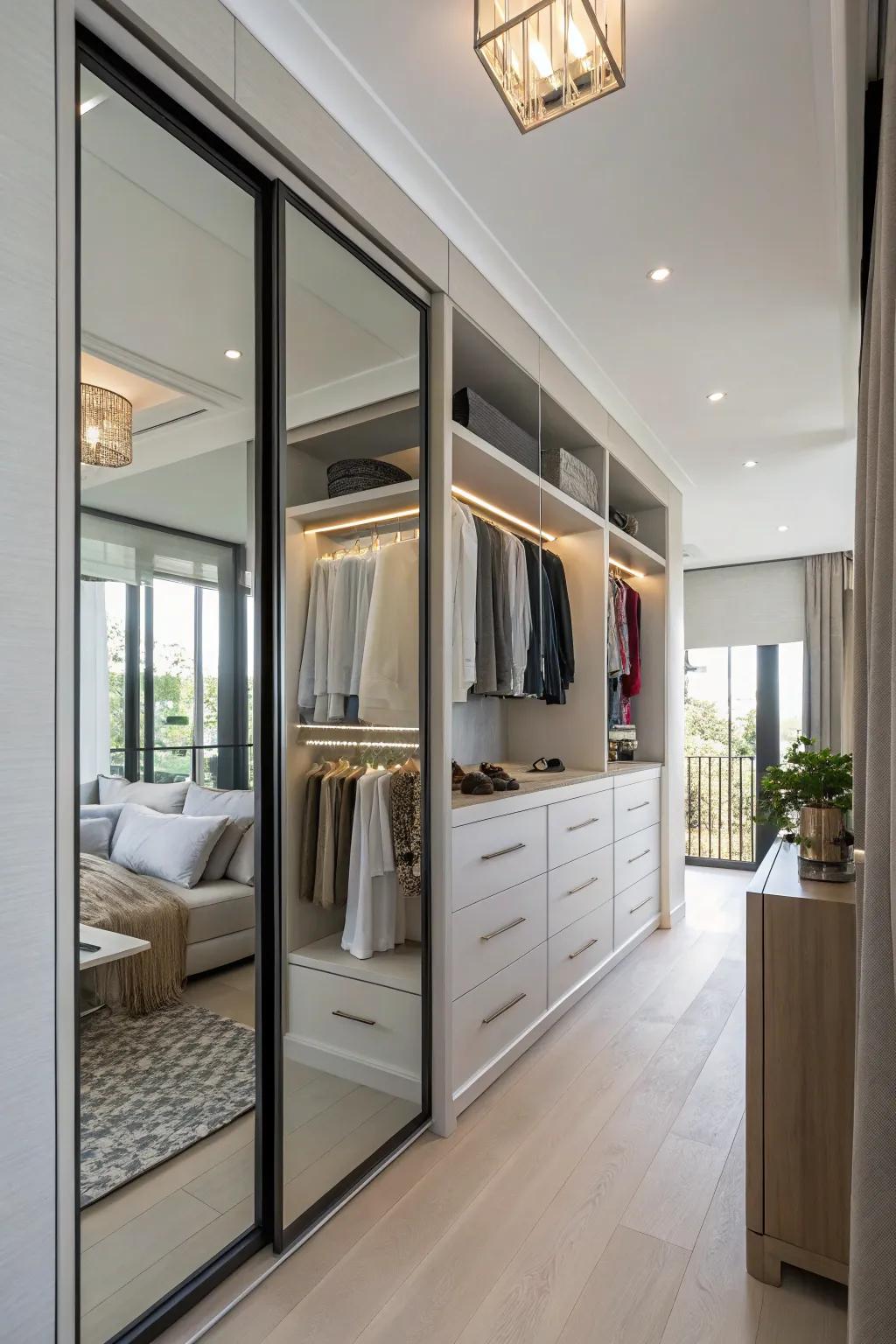 A floor-to-ceiling reflector is both utilitarian and chic.