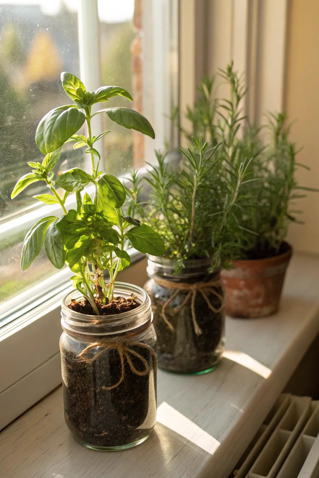 Cultivate your personal herbs within glass container planters.